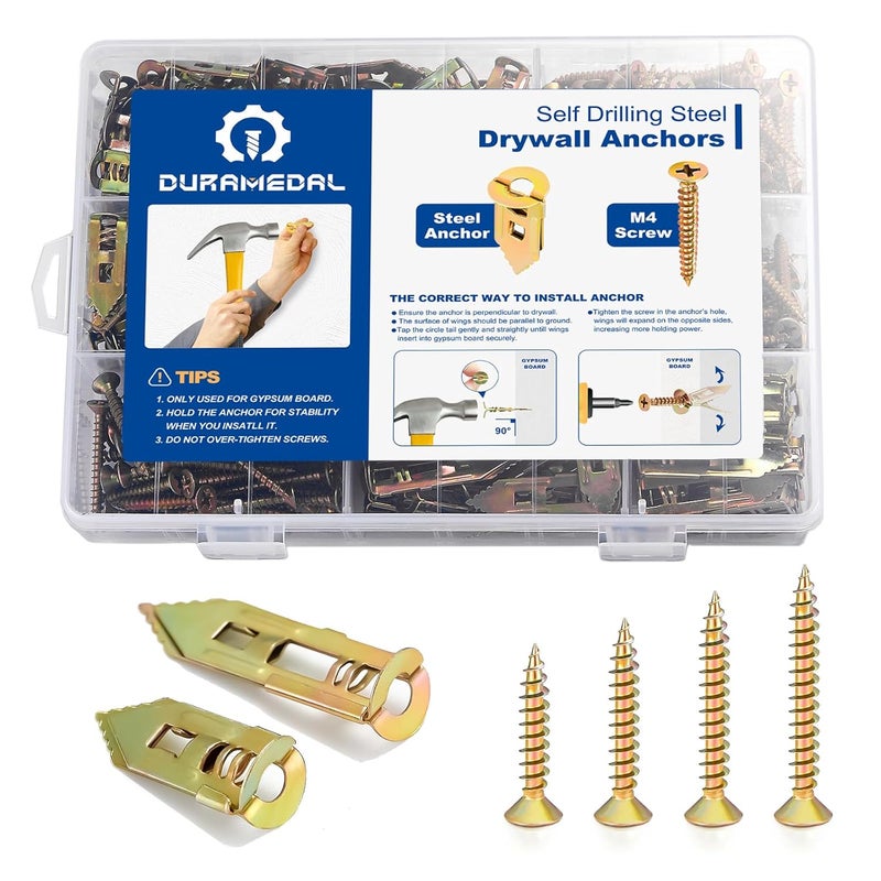 Duramedal Self Drilling Drywall Anchors with Screws Kit -430 Pcs 6 Sizes Heavy Duty Metal Expansion Anchors for Sheetrock, No Drill Needed, 50lb Rating, 2025 Upgraded Design - Image 1